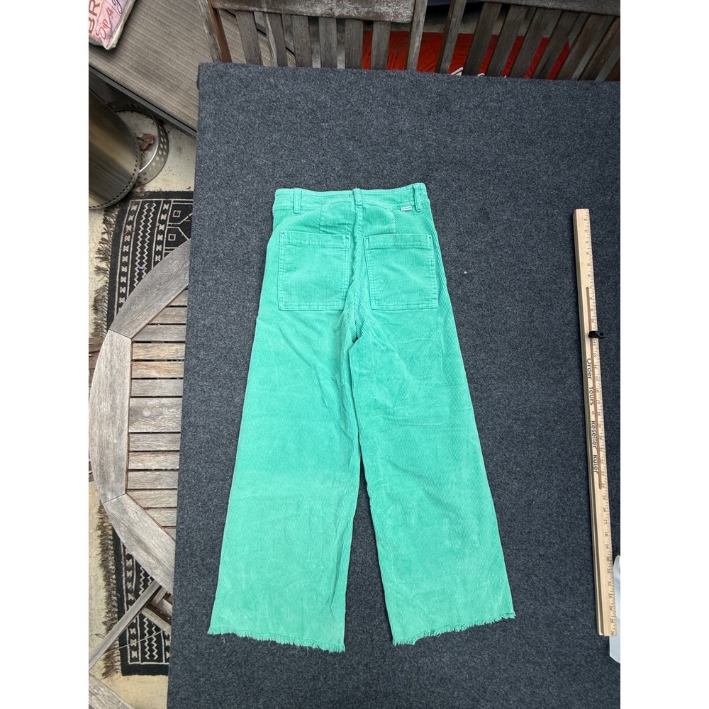 Billabong Pants Womens 26 Green Corduroy High Rise Wide Leg Raw Hem Coastal - Picture 8 of 10